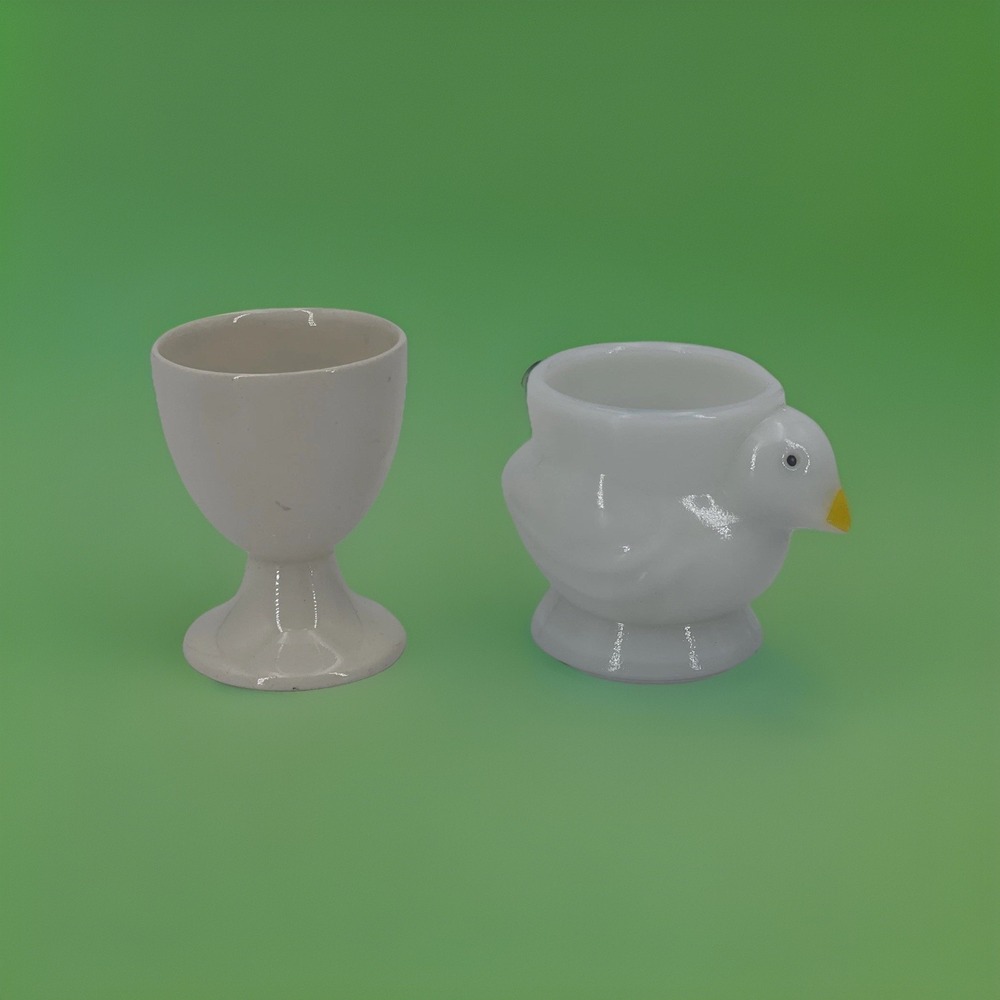 Opalex Vintage White Glass Chicken Chick Egg Cup - Made in France Royal Doulton
